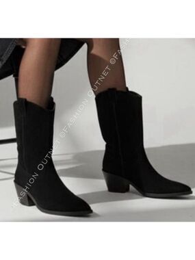 Steve Madden Stetson Black Suede Leather boots Western Cowgirl Country Boho Sz 9